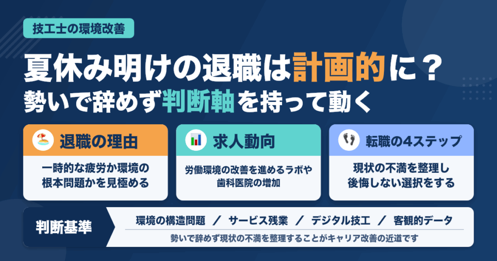 夏休み明けに退職を考える歯科スタッフへ｜技工士の環境改善術