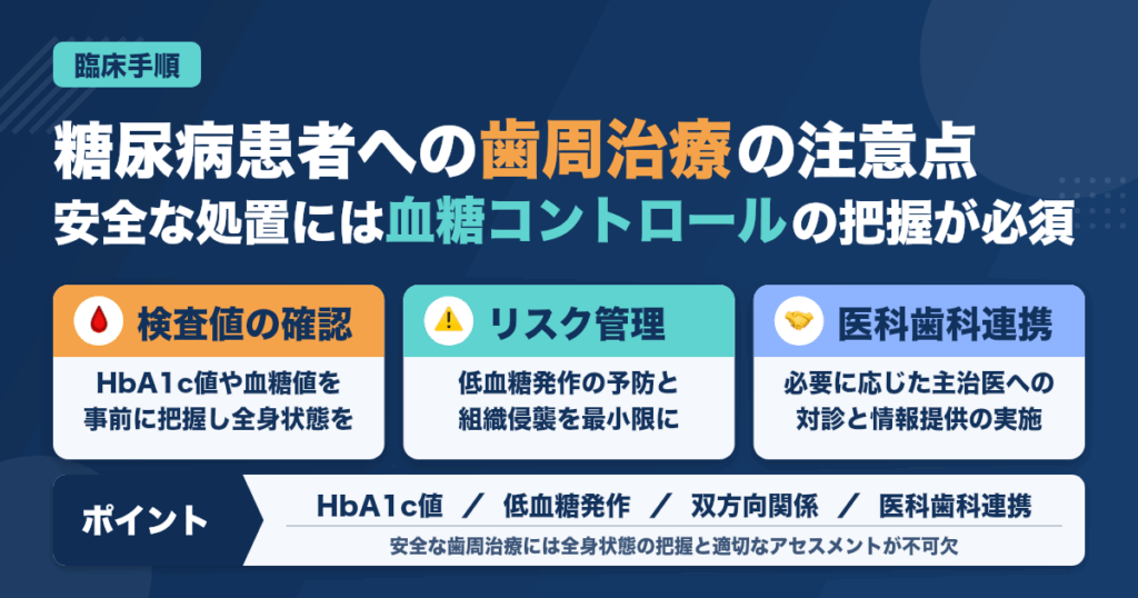 糖尿病患者への歯周治療で歯科衛生士が注意すること｜臨床手順